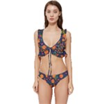 Mid Century Retro Floral 1970s 1960s Pattern 61 Low Cut Ruffle Edge Bikini Set