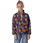 Mid Century Retro Floral 1970s 1960s Pattern 61 Kids  Half Zip Hoodie