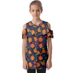 Mid Century Retro Floral 1970s 1960s Pattern 61 Fold Over Open Sleeve Top