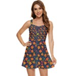 Mid Century Retro Floral 1970s 1960s Pattern 61 Ruffle Edge Bra Cup Chiffon Mini Dress
