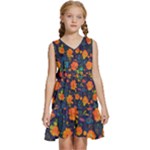 Mid Century Retro Floral 1970s 1960s Pattern 61 Kids  Sleeveless Tiered Mini Dress