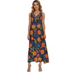 Mid Century Retro Floral 1970s 1960s Pattern 61 V-Neck Sleeveless Wide Leg Pants Overalls
