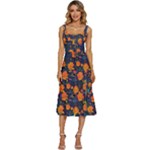 Mid Century Retro Floral 1970s 1960s Pattern 61 Women s Sleeveless Corset Midi Dress