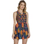 Mid Century Retro Floral 1970s 1960s Pattern 61 Sleeveless High Waist Mini Dress