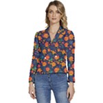 Mid Century Retro Floral 1970s 1960s Pattern 61 Women s Long Sleeve Revers Collar Cropped Jacket