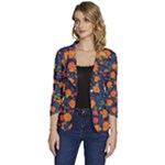 Mid Century Retro Floral 1970s 1960s Pattern 61 Women s One-Button 3/4 Sleeve Short Jacket