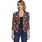 Mid Century Retro Floral 1970s 1960s Pattern 61 Women s Casual 3/4 Sleeve Spring Jacket