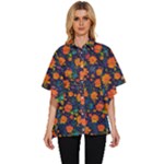Mid Century Retro Floral 1970s 1960s Pattern 61 Women s Batwing Button Up Shirt
