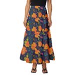 Mid Century Retro Floral 1970s 1960s Pattern 61 Tiered Ruffle Maxi Skirt