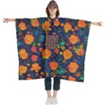 Mid Century Retro Floral 1970s 1960s Pattern 61 Women s Hooded Rain Ponchos