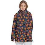 Mid Century Retro Floral 1970s 1960s Pattern 61 Women s Pullover Zip Ski and Snowboard Waterproof Breathable Jacket