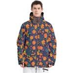 Mid Century Retro Floral 1970s 1960s Pattern 61 Men s Multi Pockets Zip Ski and Snowboard Waterproof Breathable Jacket
