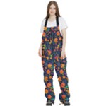 Mid Century Retro Floral 1970s 1960s Pattern 61 Women s Front Zip Ski And Snowboard Bib Pants