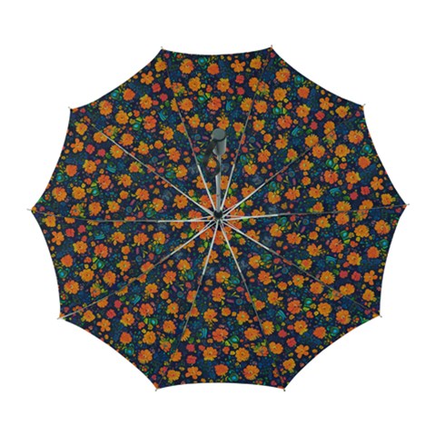 Mid Century Retro Floral 1970s 1960s Pattern 61 Automatic Folding Umbrella with Case (Large) from ArtsNow.com