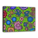 Mid Century Retro Floral 1970s 1960s Pattern 59 Canvas 16  x 12  (Stretched)