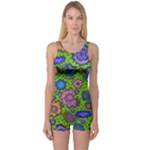 Mid Century Retro Floral 1970s 1960s Pattern 59 One Piece Boyleg Swimsuit