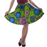 Mid Century Retro Floral 1970s 1960s Pattern 59 A-line Skater Skirt