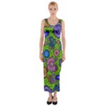 Mid Century Retro Floral 1970s 1960s Pattern 59 Fitted Maxi Dress