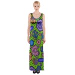 Mid Century Retro Floral 1970s 1960s Pattern 59 Thigh Split Maxi Dress