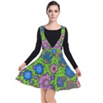 Mid Century Retro Floral 1970s 1960s Pattern 59 Plunge Pinafore Dress