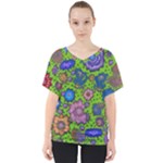Mid Century Retro Floral 1970s 1960s Pattern 59 V-Neck Dolman Drape Top
