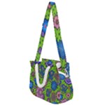 Mid Century Retro Floral 1970s 1960s Pattern 59 Rope Handles Shoulder Strap Bag