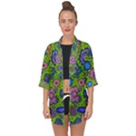 Mid Century Retro Floral 1970s 1960s Pattern 59 Open Front Chiffon Kimono