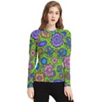 Mid Century Retro Floral 1970s 1960s Pattern 59 Women s Long Sleeve Rash Guard