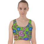 Mid Century Retro Floral 1970s 1960s Pattern 59 Velvet Racer Back Crop Top