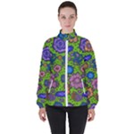 Mid Century Retro Floral 1970s 1960s Pattern 59 Women s High Neck Windbreaker