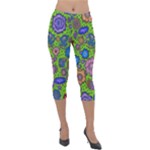 Mid Century Retro Floral 1970s 1960s Pattern 59 Lightweight Velour Capri Leggings 
