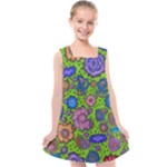 Mid Century Retro Floral 1970s 1960s Pattern 59 Kids  Cross Back Dress
