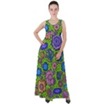 Mid Century Retro Floral 1970s 1960s Pattern 59 Empire Waist Velour Maxi Dress