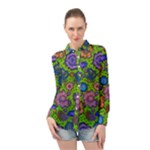 Mid Century Retro Floral 1970s 1960s Pattern 59 Long Sleeve Chiffon Shirt