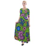 Mid Century Retro Floral 1970s 1960s Pattern 59 Half Sleeves Maxi Dress