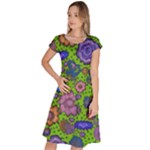 Mid Century Retro Floral 1970s 1960s Pattern 59 Classic Short Sleeve Dress
