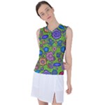 Mid Century Retro Floral 1970s 1960s Pattern 59 Women s Sleeveless Sports Top