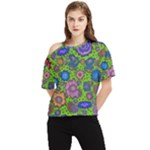 Mid Century Retro Floral 1970s 1960s Pattern 59 One Shoulder Cut Out T-Shirt