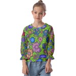 Mid Century Retro Floral 1970s 1960s Pattern 59 Kids  Cuff Sleeve Top