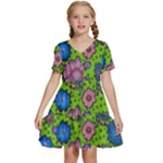 Mid Century Retro Floral 1970s 1960s Pattern 59 Kids  Short Sleeve Tiered Mini Dress
