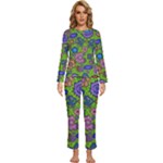 Mid Century Retro Floral 1970s 1960s Pattern 59 Womens  Long Sleeve Lightweight Pajamas Set