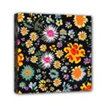 Mid Century Retro Floral 1970s 1960s Pattern 57 Mini Canvas 6  x 6  (Stretched)