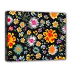 Mid Century Retro Floral 1970s 1960s Pattern 57 Canvas 14  x 11  (Stretched)