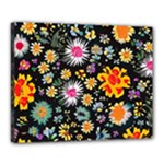 Mid Century Retro Floral 1970s 1960s Pattern 57 Canvas 20  x 16  (Stretched)