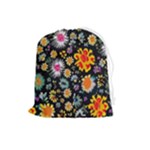 Mid Century Retro Floral 1970s 1960s Pattern 57 Drawstring Pouch (Large)