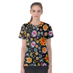 Mid Century Retro Floral 1970s 1960s Pattern 57 Women s Cotton T-Shirt