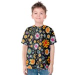 Mid Century Retro Floral 1970s 1960s Pattern 57 Kids  Cotton T-Shirt