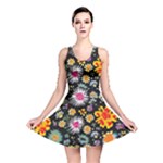 Mid Century Retro Floral 1970s 1960s Pattern 57 Reversible Skater Dress