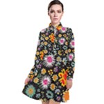 Mid Century Retro Floral 1970s 1960s Pattern 57 Long Sleeve Chiffon Shirt Dress