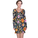 Mid Century Retro Floral 1970s 1960s Pattern 57 Long Sleeve Nightdress